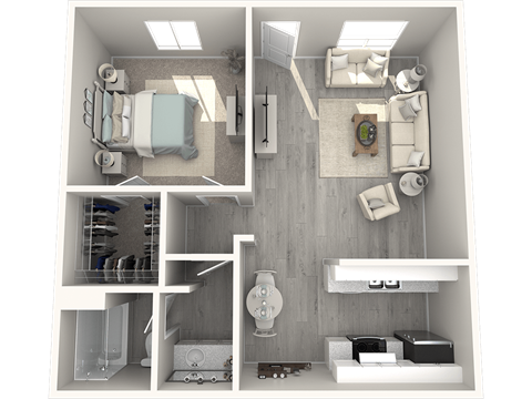 Floor plan for 1 bed, 1 bath, 678 sqft